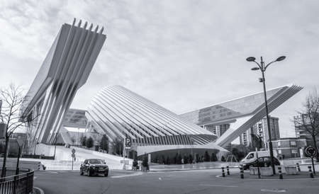 Conference and exhibition centre Ciudad de Oviedo in Asturias, Spain, on January 29, 2013. The modern center was designed by spanish architect Santiago Calatrava, and inagurated in May 2011のeditorial素材