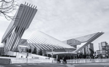 Conference and exhibition centre Ciudad de Oviedo in Asturias, Spain, on January 29, 2013. The modern center was designed by spanish architect Santiago Calatrava, and inagurated in May 2011のeditorial素材