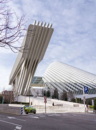Conference and exhibition centre Ciudad de Oviedo in Asturias, Spain, on January 29, 2013. The modern center was designed by spanish architect Santiago Calatrava, and inagurated in May 2011のeditorial素材