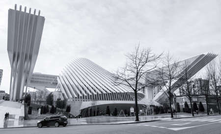 Conference and exhibition centre Ciudad de Oviedo in Asturias, Spain, on January 29, 2013. The modern center was designed by spanish architect Santiago Calatrava, and inagurated in May 2011のeditorial素材