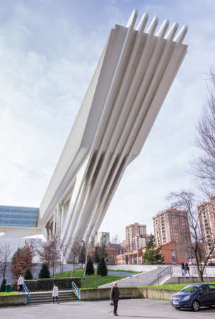 Conference and exhibition centre Ciudad de Oviedo in Asturias, Spain, on January 29, 2013. The modern center was designed by spanish architect Santiago Calatrava, and inagurated in May 2011のeditorial素材