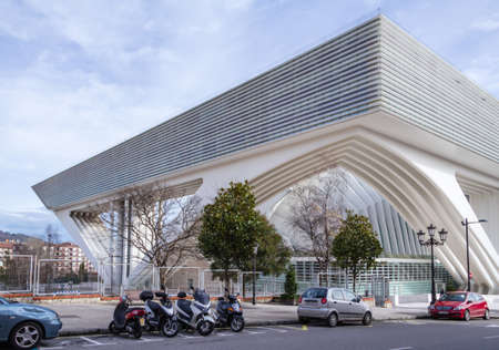 Conference and exhibition centre Ciudad de Oviedo in Asturias, Spain, on January 29, 2013. The modern center was designed by spanish architect Santiago Calatrava, and inagurated in May 2011のeditorial素材