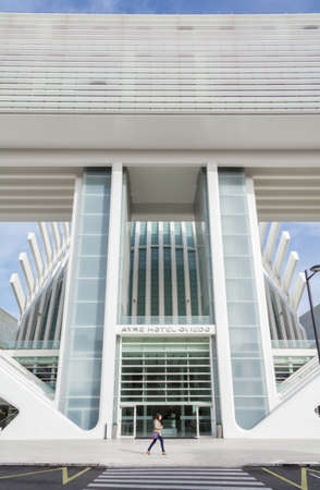 Conference and exhibition centre Ciudad de Oviedo in Asturias, Spain, on January 29, 2013  The modern center was designed by spanish architect Santiago Calatrava, and inagurated in May 2011のeditorial素材