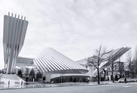 Conference and exhibition centre Ciudad de Oviedo in Asturias, Spain, on January 29, 2013  The modern center was designed by spanish architect Santiago Calatrava, and inagurated in May 2011のeditorial素材