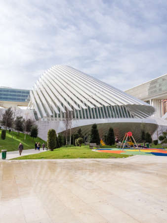 Conference and exhibition centre Ciudad de Oviedo in Asturias, Spain, on January 29, 2013  The modern center was designed by spanish architect Santiago Calatrava, and inagurated in May 2011のeditorial素材