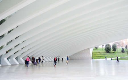 Conference and exhibition centre Ciudad de Oviedo in Asturias, Spain, on January 29, 2013  The modern center was designed by spanish architect Santiago Calatrava, and inagurated in May 2011のeditorial素材
