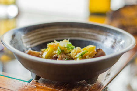 Marinated Tataki tuna japanese food, with lemon and spicesの写真素材