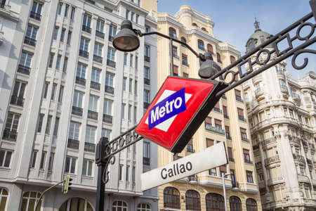 Callao metro sign over city background in Madrid, Spainのeditorial素材