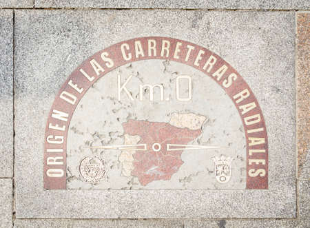 Kilometer zero point sign on the street of Puerta del Sol, in Madrid, Spainのeditorial素材