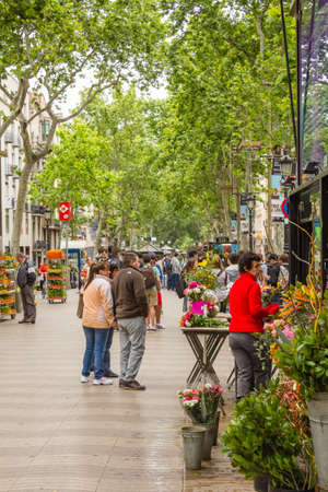 Flower stands in La Rambla street, in Barcelona