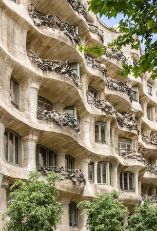 Architecture detail of Casa Mila, better known as La Pedrera, designed by Antoni Gaudi, located at...