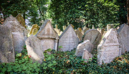 Group of tombstones on Old Jewish Cemetery in Prague, Czech Republicのeditorial素材
