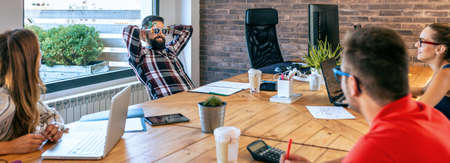 Happy office worker with funny sunglasses because he goes on vacation