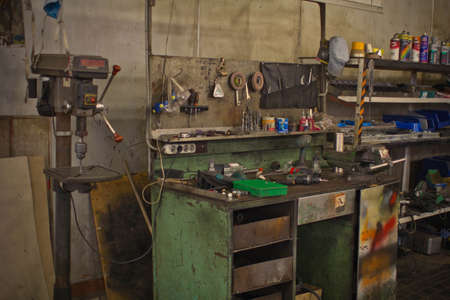 Workshop tool board with various hand tools f