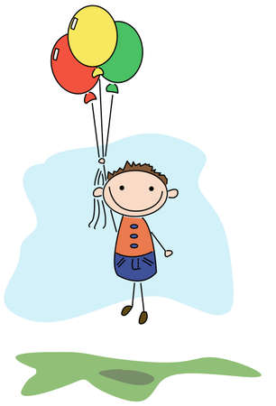 Little beautiful boy flies on balloonsのイラスト素材