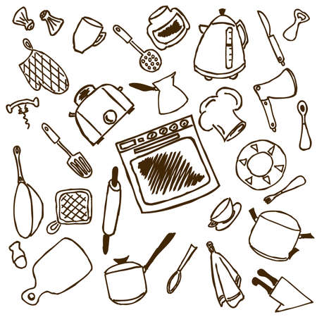 Kitchen tools isolated on white background, file is very easy to edit, objects are very flexible to resize, modify and rotate. のイラスト素材