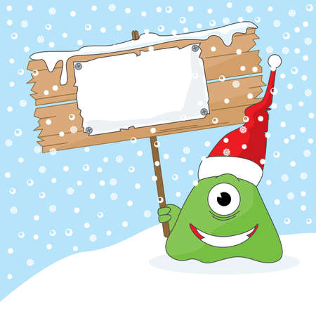 The monster holding the lacard with your christmas message. All elements are easily moved.のイラスト素材