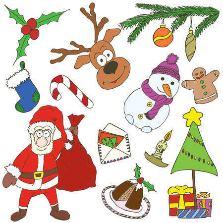 Christmas elements drawn in a doodled style.のイラスト素材