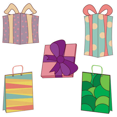 Set of colored beautiful gifts isolated on white backgroundのイラスト素材