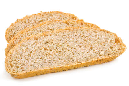 Three slices of bread isolated on white background