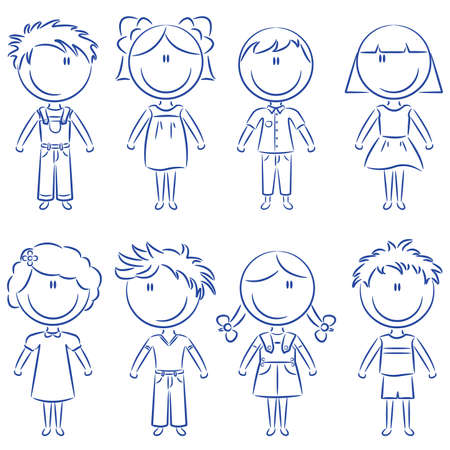 Cut doodle happy kids isolated on white backgroundのイラスト素材