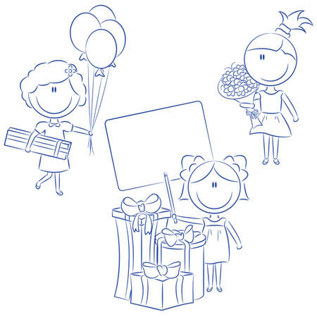 Cheerfull kids make happy birthday wishesのイラスト素材