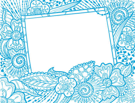 Hand drawn doodle monochrome frame decorate by floral ornamentのイラスト素材
