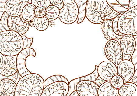 Hand drawn doodle monochrome frame decorate by floral ornamentのイラスト素材