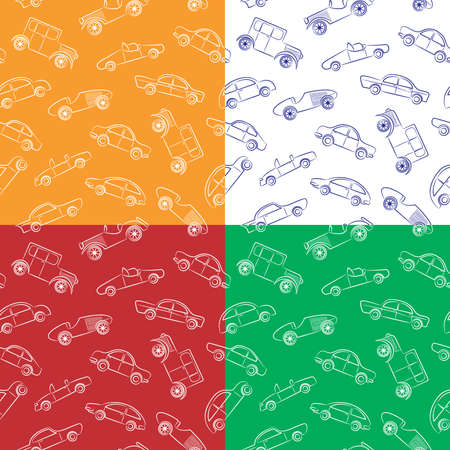 Cute doodle seamless paterns with vintage cars のイラスト素材