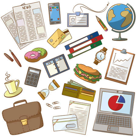 Cute doodle on the business theme. Color version.のイラスト素材