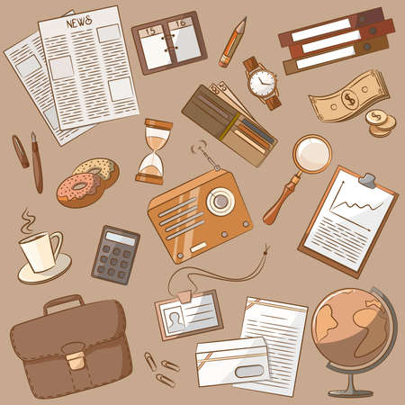 Cute doodle on the business theme vintage styleのイラスト素材