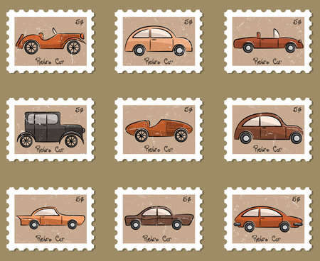 Cute stamp retro cars collection in vintage style