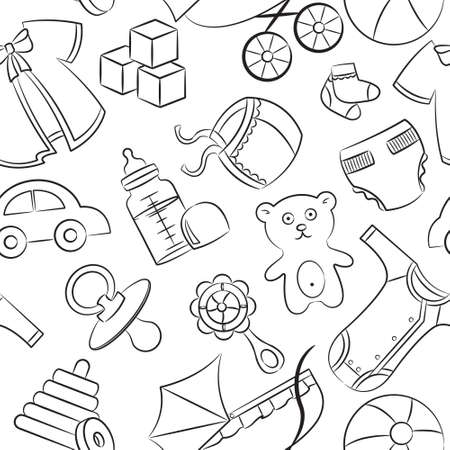 Cute doodle baby seamless patternのイラスト素材