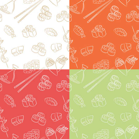 Collection of seamless patterns with japanese food のイラスト素材