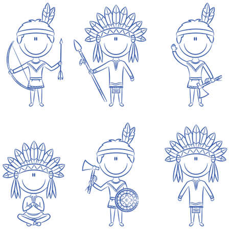 Smart boys in Indians costumesのイラスト素材