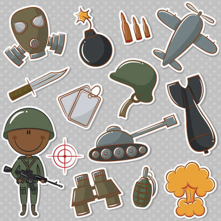 African-American soldier with military thingsのイラスト素材