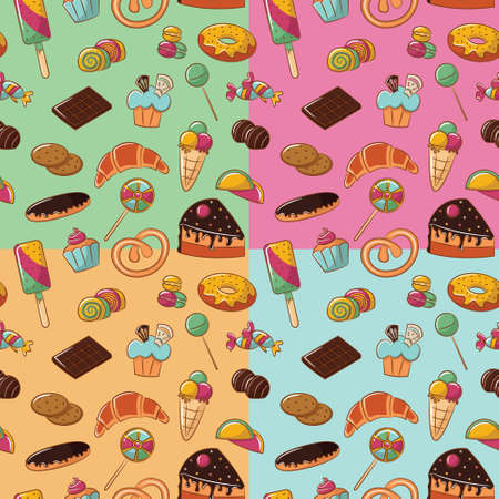 Cute doodle seamless patterns with sweetsのイラスト素材