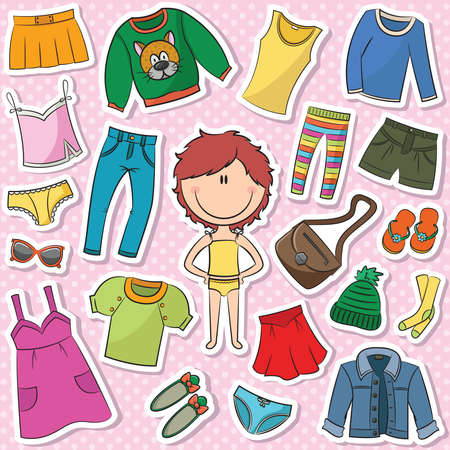 A collection of casual clothes for girlsのイラスト素材
