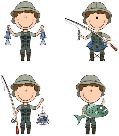 Collection of fishermen in different posesのイラスト素材
