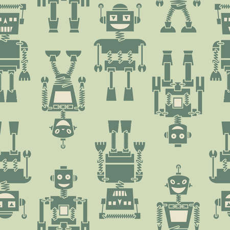 Cute retro robots silhouette background seamless patternのイラスト素材