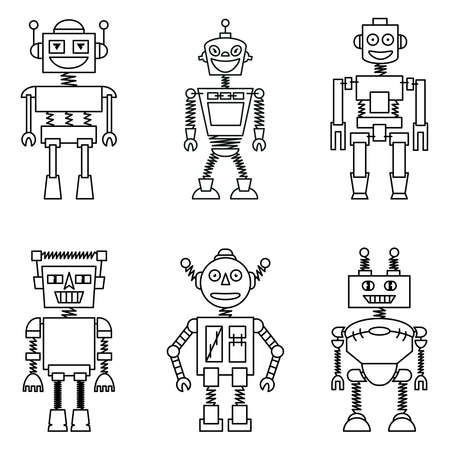 Retro smart robots set isolated on white backgroundのイラスト素材