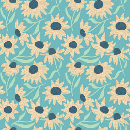 Beauty flowers seamless pattern. Floral abstract background. Pretty nature repeat wallpaper.のイラスト素材