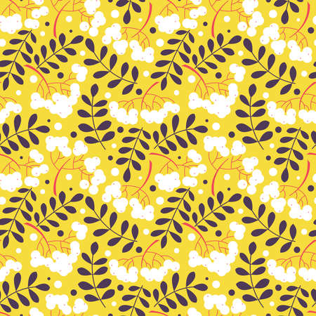 seamless pattern with rowanberry leaves and berries. Natural decorative background with fall plants.
