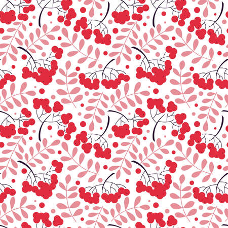 seamless pattern with rowanberry leaves and berries. Natural decorative background with fall plants.のイラスト素材