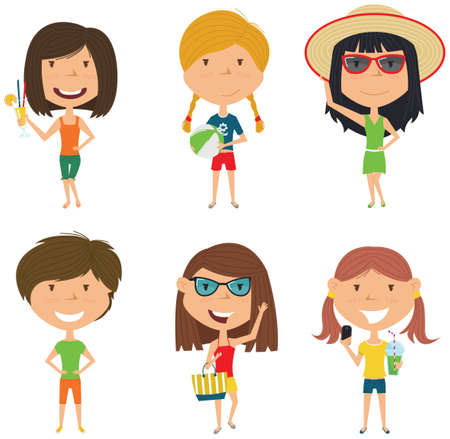 Set of character in summer outfitsのイラスト素材