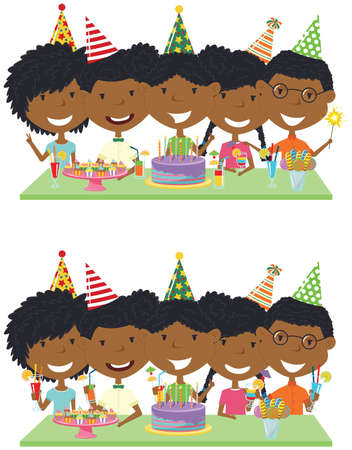 Beauty of young boys and girls hugging, holding cocktails and fireworks and celebrate birthday. Happy Birthday celebration flat style vector illustration for greeting card and posters.のイラスト素材