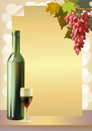 Ripe grapes, wine glass and bottle wine .のイラスト素材