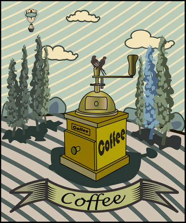 Retro banner with a cup of coffee のイラスト素材