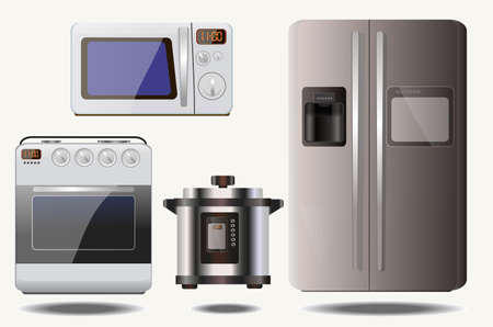 vector set of refrigerator, microwave, oven, electric furnaceのイラスト素材