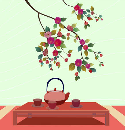 Sakura with Tea ceremony Menuのイラスト素材